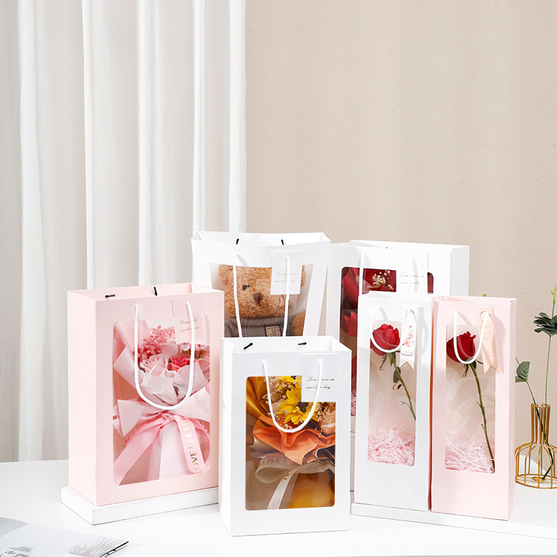 Flower bag window bag transparent bouquet packaging gift bag creative window paper bag gift bag wholesale