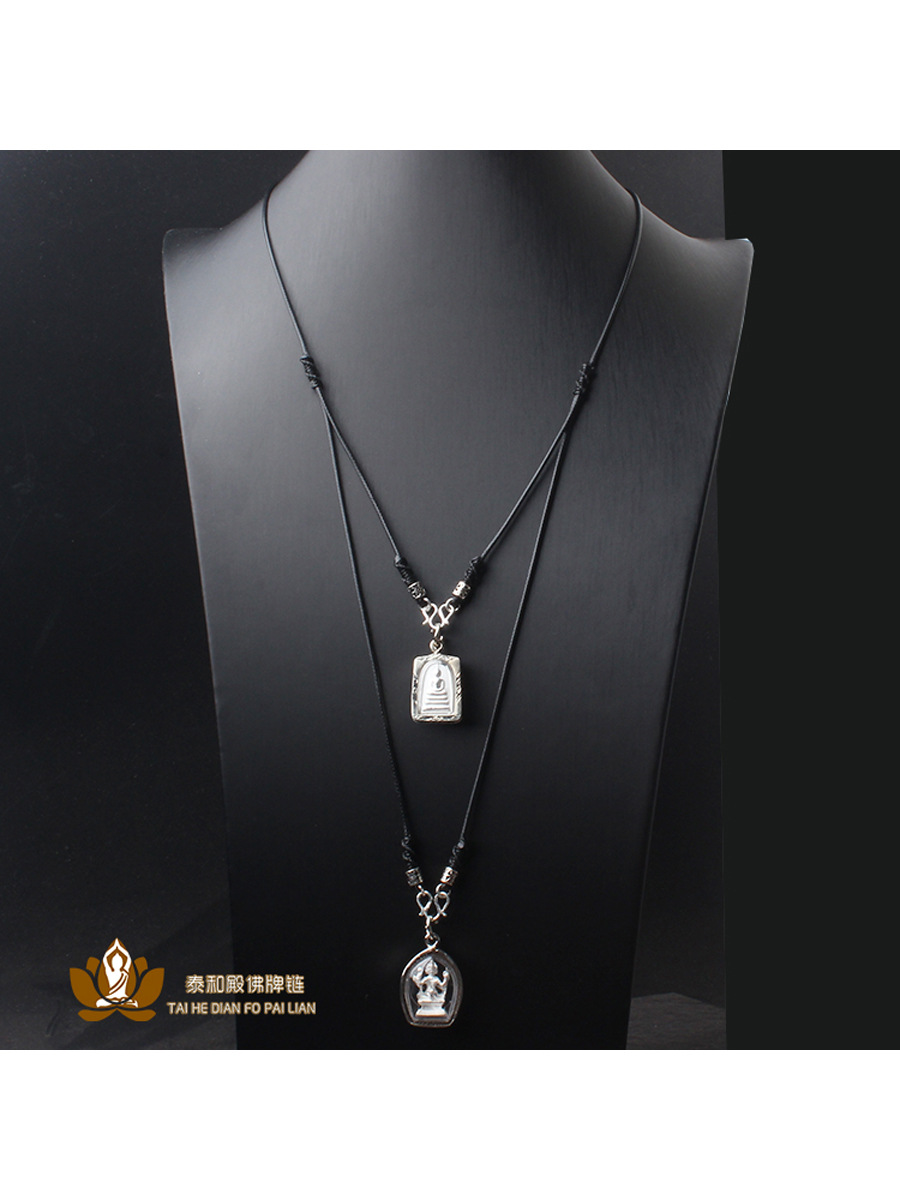 Thai Buddha Amulet Chain Wax Rope Hand-Woven S925 Sterling Silver m Buckle 1.5mm Thickness Single Hanging Double Hanging