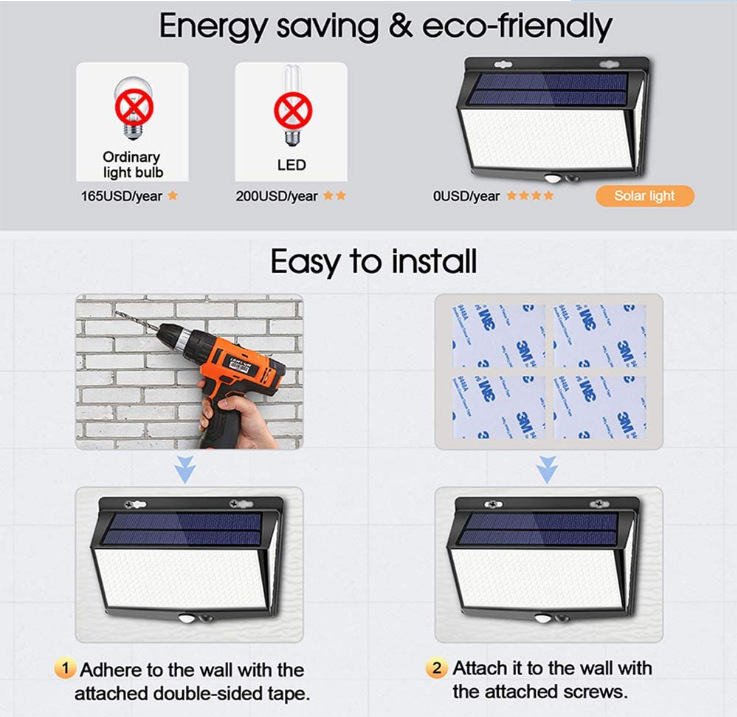 Solar Light Outdoor Courtyard Landscape Wall Light Body Induction 468LED Lighting Home Road Fence Light