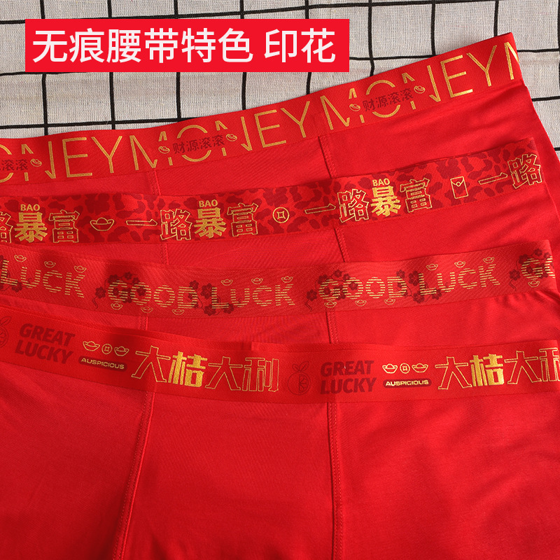 Men's Underwear for the Year of the Dragon, Big Red Modal Boxer Briefs, Seamless Silk Antibacterial Crotch Festive Red