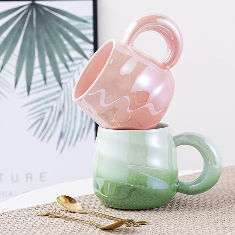 ins style gradient thread ceramic cup high-looking Macaron cream style mug internet celebrity Office water Cup