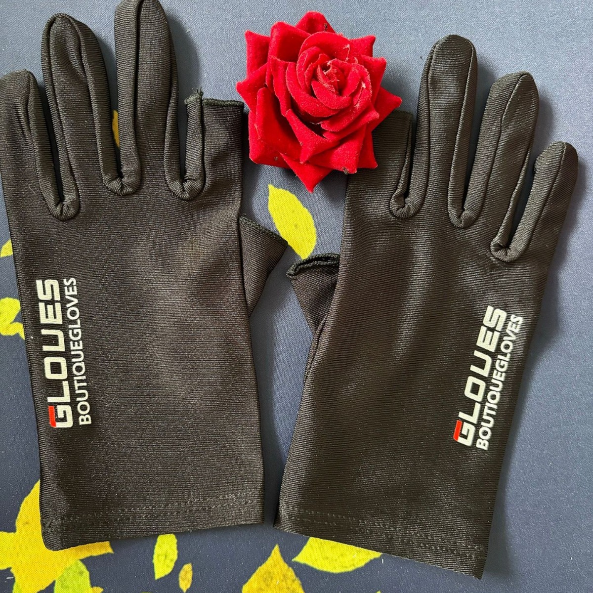 Exposed Two-Fingerprint Sports Logo Men's and Women's Sun Protection Driving Fishing Mobile Phone Cycling Ice Silk Fingerless High Elastic Gloves