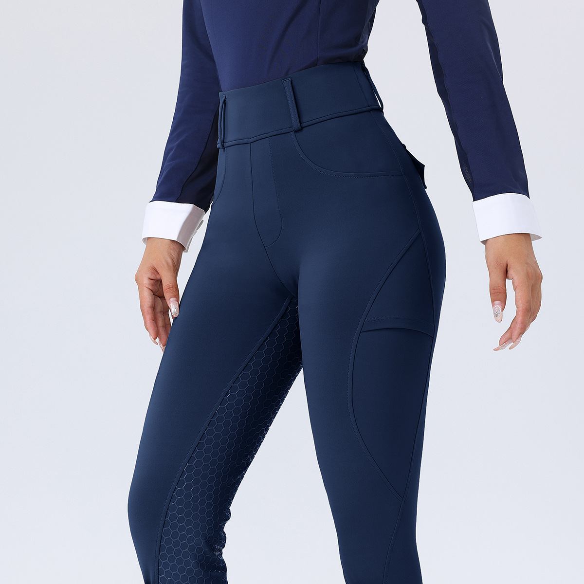 Amazon European and American Full Seat Silicone Non-Slip Equestrian Pants Women's Stretch Tight High Waist Abdominal Riding Pants with Pocket