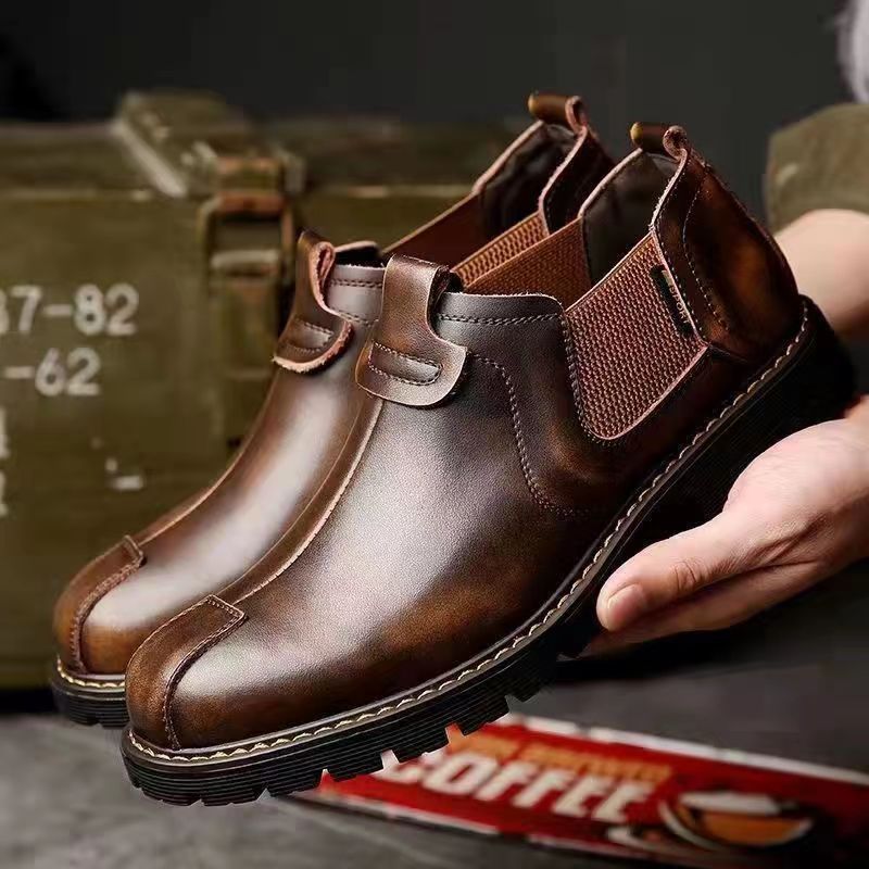 Leather shoes low-top men's shoes Spring and Autumn British style retro casual leather shoes trendy men's Martin boots leather boots tooling short boots men