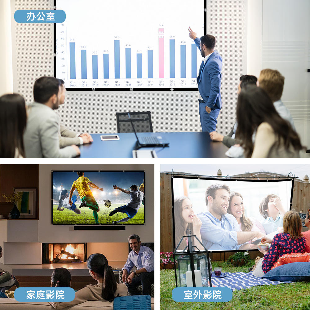 Projector Curtain Household Polyester Foldableing White Soft Curtain 100 120inch Outdoor High-Definition Movie Projection Curtain