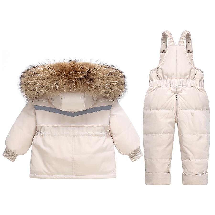 1-3 Years Old Baby Winter down Jacket Thickeneded Suit Boys and Girls Two-Piece Set with Detachable Crotch Overalls to Heattech