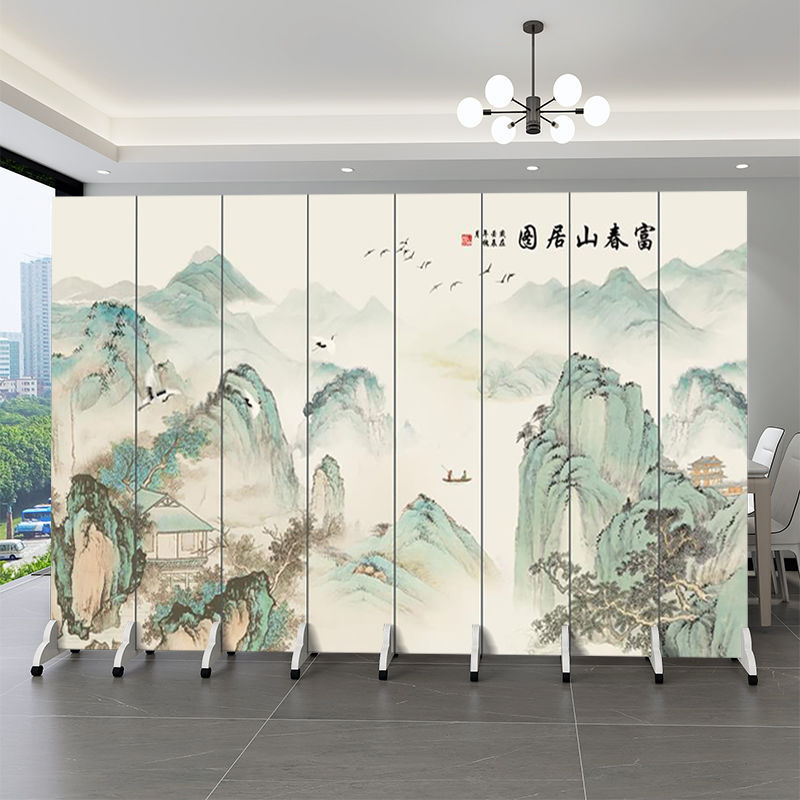 Qianli Jiangshan Picture Partition Screen Office Foldable Tea Room Hotel Chinese Landscape Painting Screen Partition Living Room