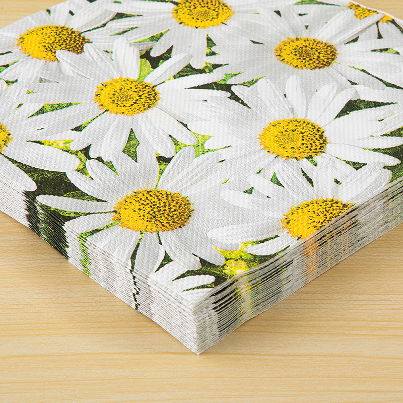 Cross-Border Customized Daisy Printed Napkins, Flower Table Decoration Napkins, Birthday Party Napkins Supplies