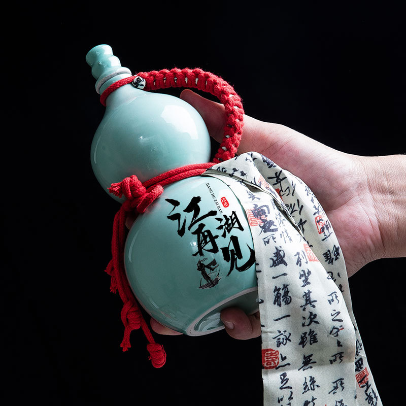 Один цзин, керамическая винная бутылка, горшок для вина в форме тыквы, винный кувшин в винтажном стиле, герметичный, 500 мл, бытовой ликерный горшок, пустая винная бутылка