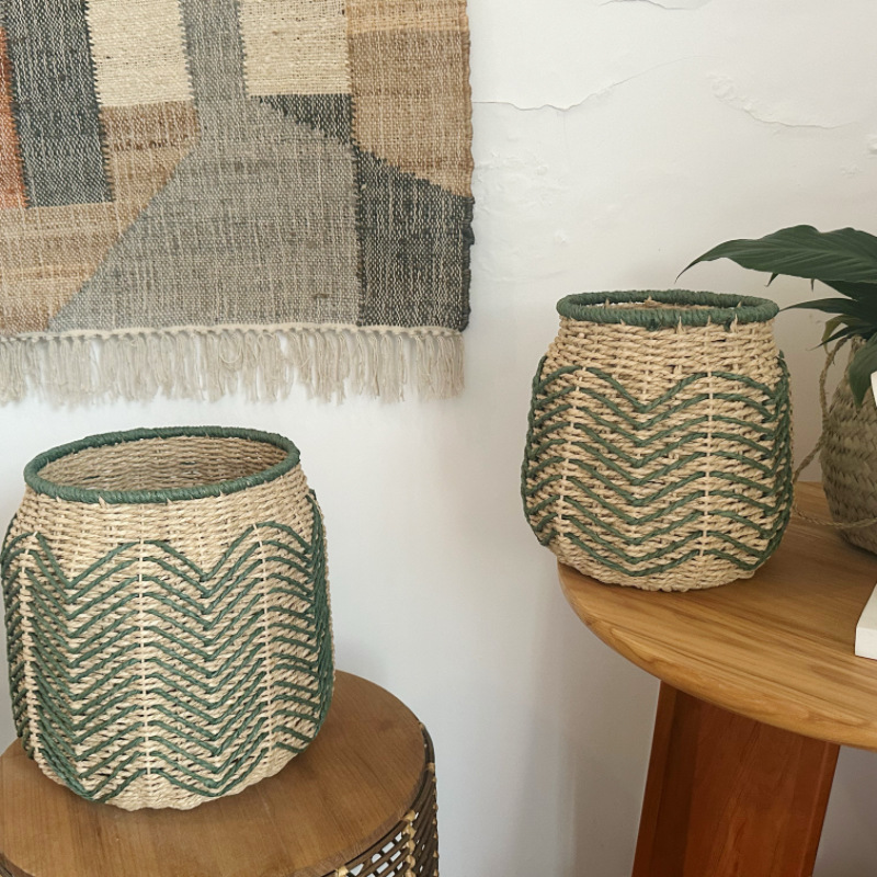 Nordic Paper Rope Flower Pots for Living Room Balcony Green Plants Rattan Flower Baskets Potted Plant Storage Baskets Handmade Woven Baskets