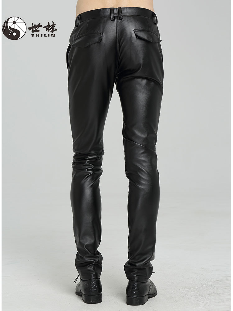 Cross-Border Amazon Spring and Autumn New Men's Slim-Fitting Leather Pants Large Size Motorcycle Trend Korean Version Manufacturer Wholesale