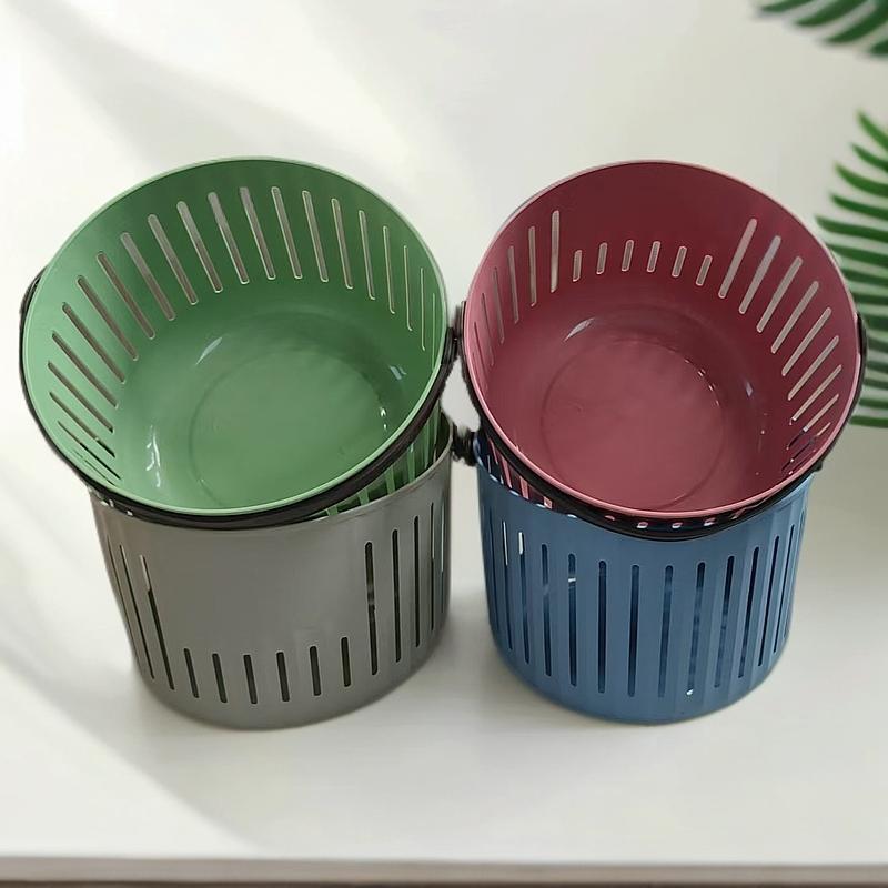 New Round Leather Handle Bath Basket Household Toiletries Storage Basket Cosmetic Storage Basket