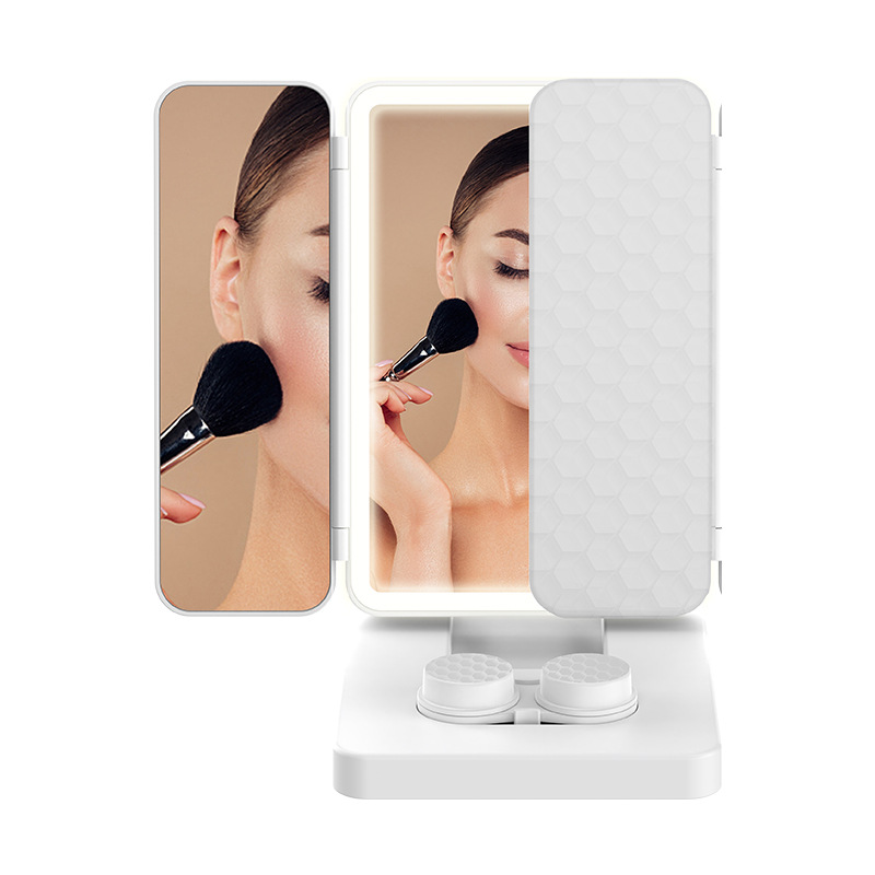 With glasses washer makeup mirror with lamp rechargeable LED dressing light mirror adjustable brightness beauty mirror