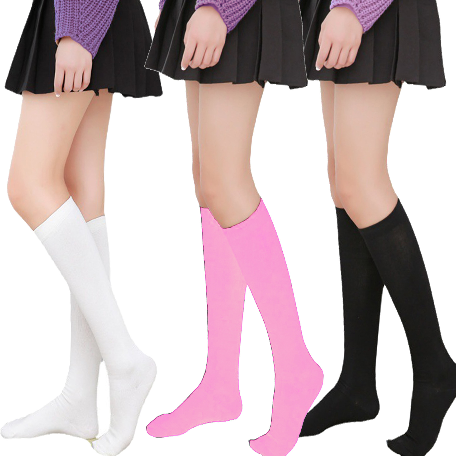 Cross-border summer three-bar mid-tube socks ladies black cotton knee-high socks striped socks European and American performance socks calf socks JK