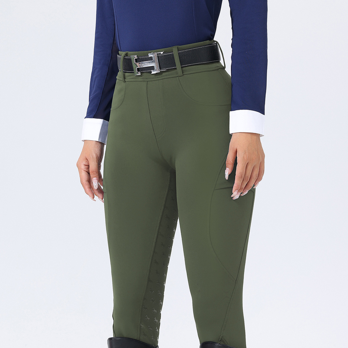 European and American Cross-border Women's Riding Pants Full Seat Silicone Non-slip Wear-resistant Double-sided Pocket Tight High Waist Abdominal Riding Pants