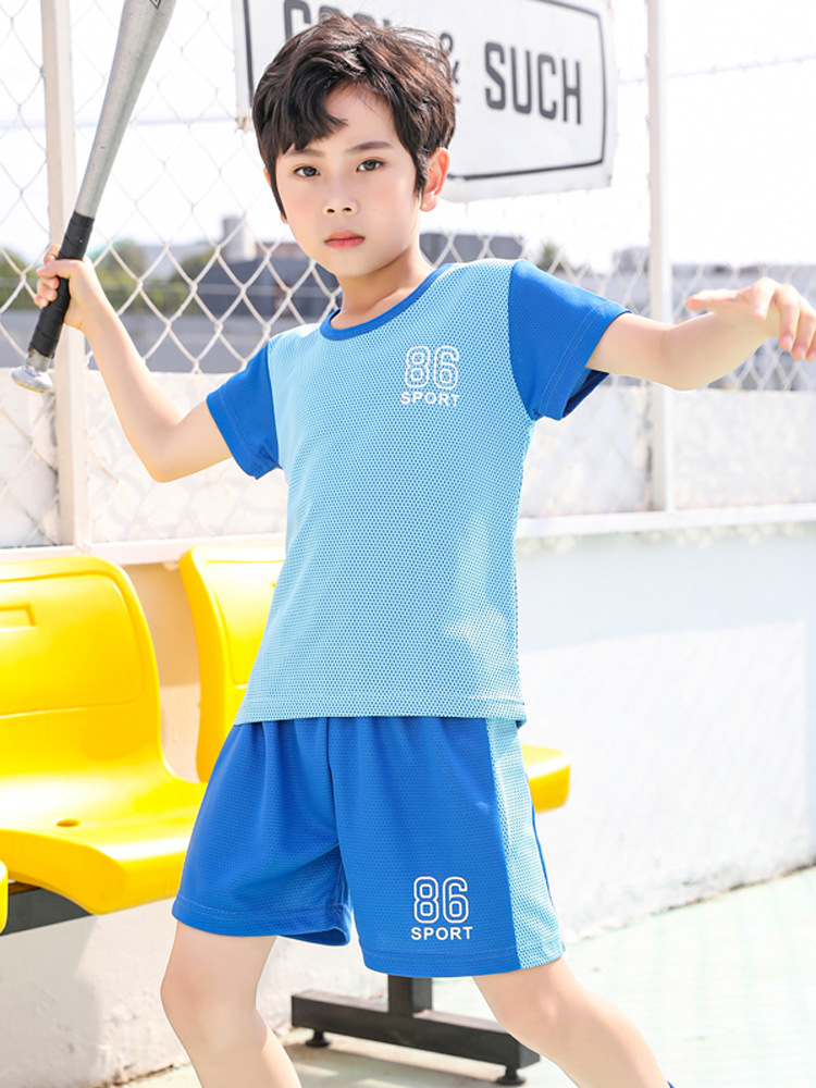 Children's suit Summer Thin Boys' Short-sleeved T-shirt Sports Shorts Girls' Mesh Quick-drying Clothes Big Children's Summer Clothes