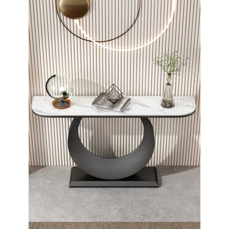 Italian-style light luxury Rock plate entrance table semicircle entrance cabinet modern minimalist wall-mounted entrance rock plate entrance table end View table