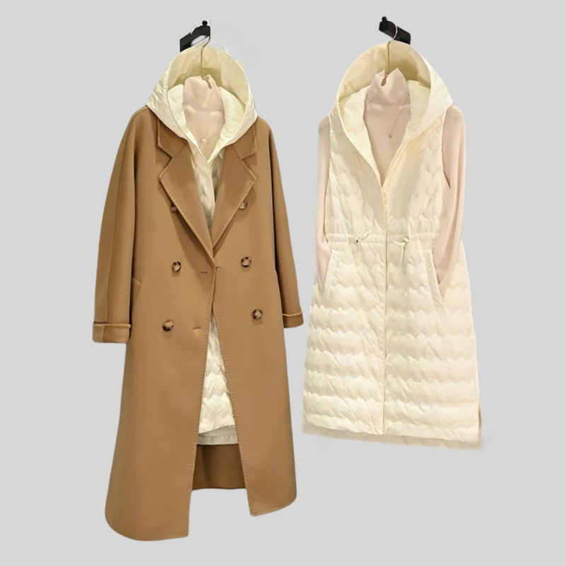 Hooded Cotton Vest for Women, Lightweight, Mid-Length, Waist-Cinching Outer Wear, Layered with Coat, Fashionable Cotton Liner Companion