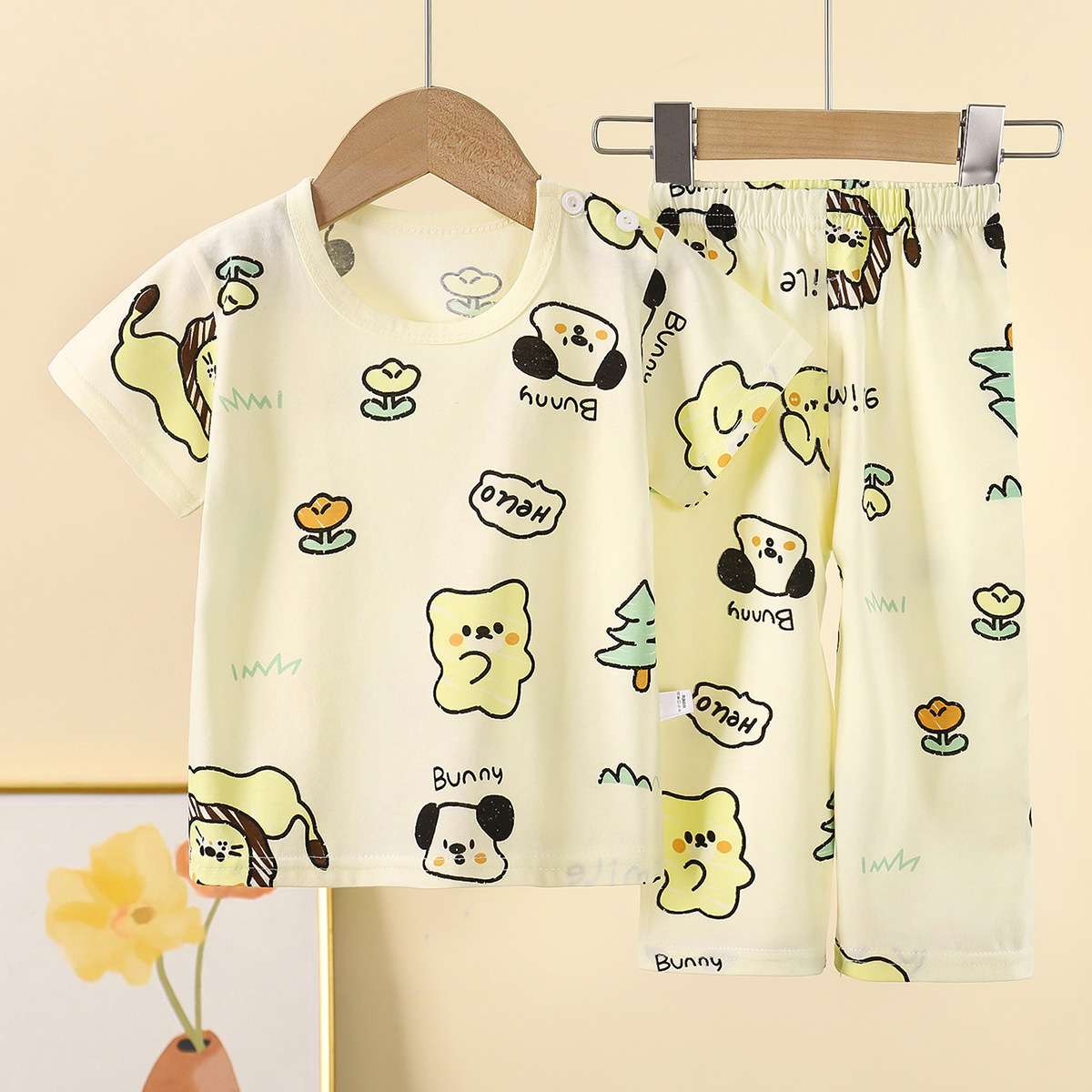 Short-Sleeved Suit Pure Cotton Summer Baby Boy Home Clothes Clothes Girls Pajamas Wholesale