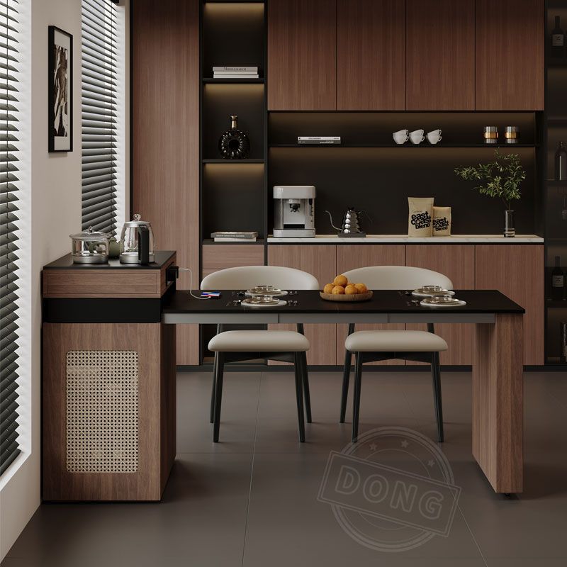 New Island Dining Table Integrated Retractable Household Cream Small Apartment Solid Wood Foldableing Multi-Functional Tea Making and Eating Table