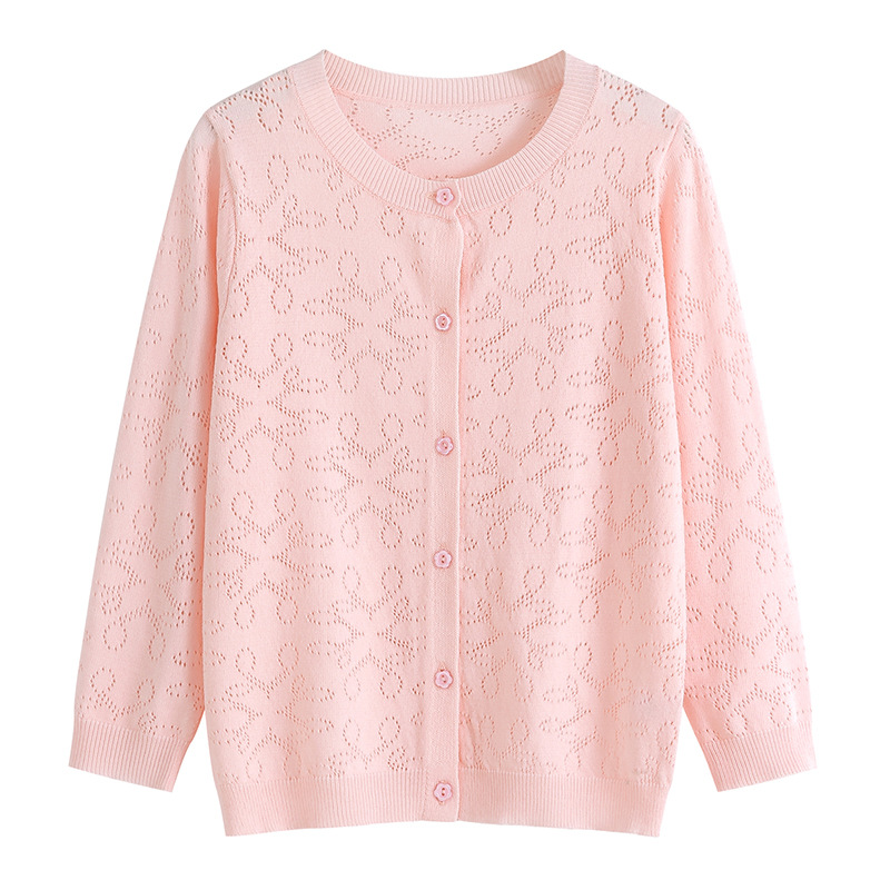 2024 new boys and girls cardigan spring and autumn hollow sweater baby infant children Spring and Autumn thin sweater