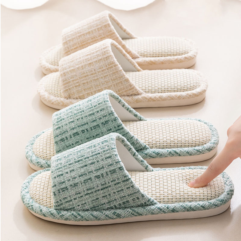 Summer Japanese Style Linen Slippers for Women New Style Small Fragrance Home Slippers Household Four-Season Silent Home Slippers Indoor