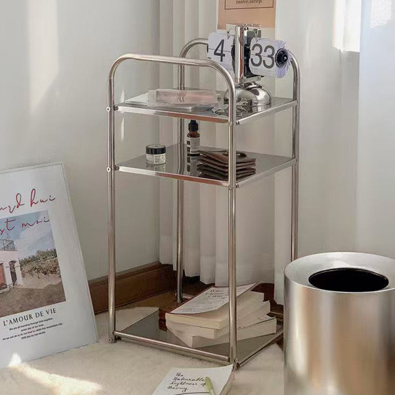 Stainless Steel Basin Rack Bauhaus Style Simple Floor-standing Living Room Small Side Table Bathroom Storage Rack Heeled