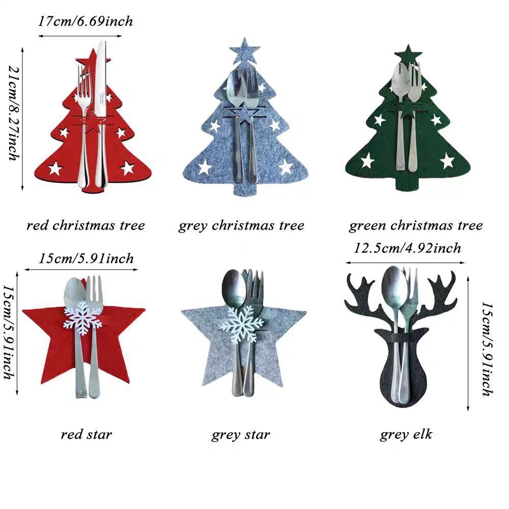 Christmas supplies Christmas tree knife and fork set black elk head gray five-pointed star tableware set table atmosphere layout