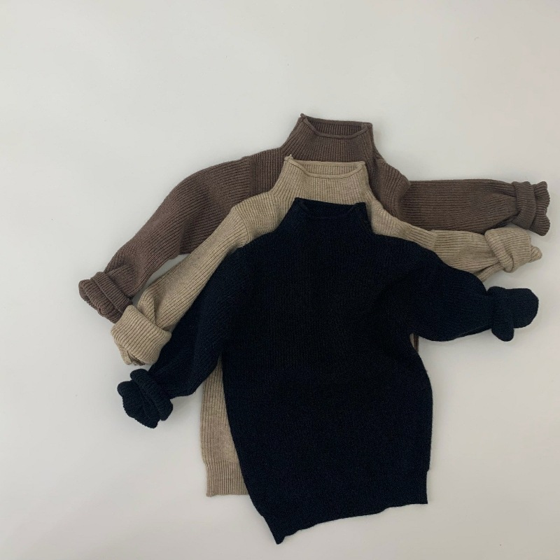 Korean style children's Mori solid color bottoming shirt children's loose sweater pullover 2023 early spring new turtleneck sweater