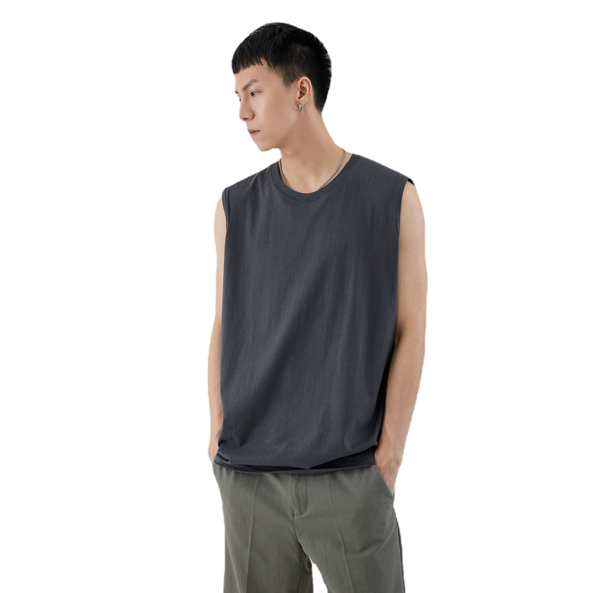 Yiji Men's Simple Basic Sleeveless Bottoming Shirt 2024 Summer New Solid Color Cotton Men's Vest Wholesale