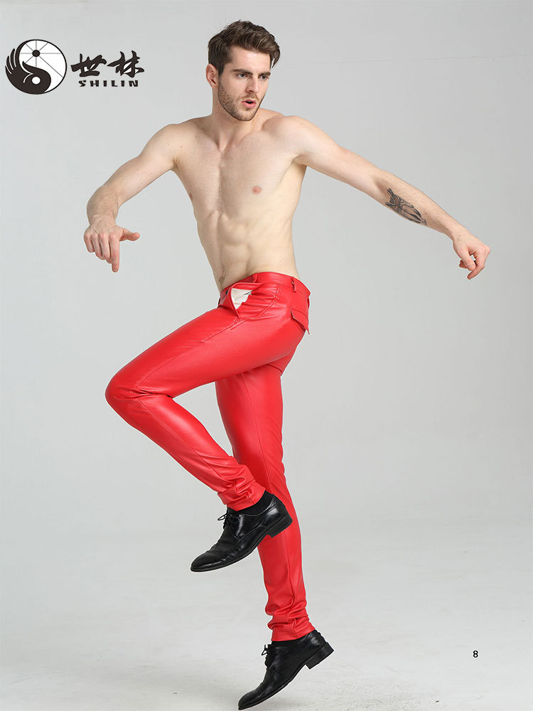 2025 Cross-Border Waterproof Spring & Fall New Motorcycle Leather Pants Men's Dance Tight Motorcycle Thin Large Size Pu Pants Batch