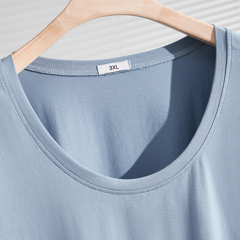 Summer solid color U-neck short-sleeved T-shirt top plus size T-shirt Korean style chubby girl extra fat S5204