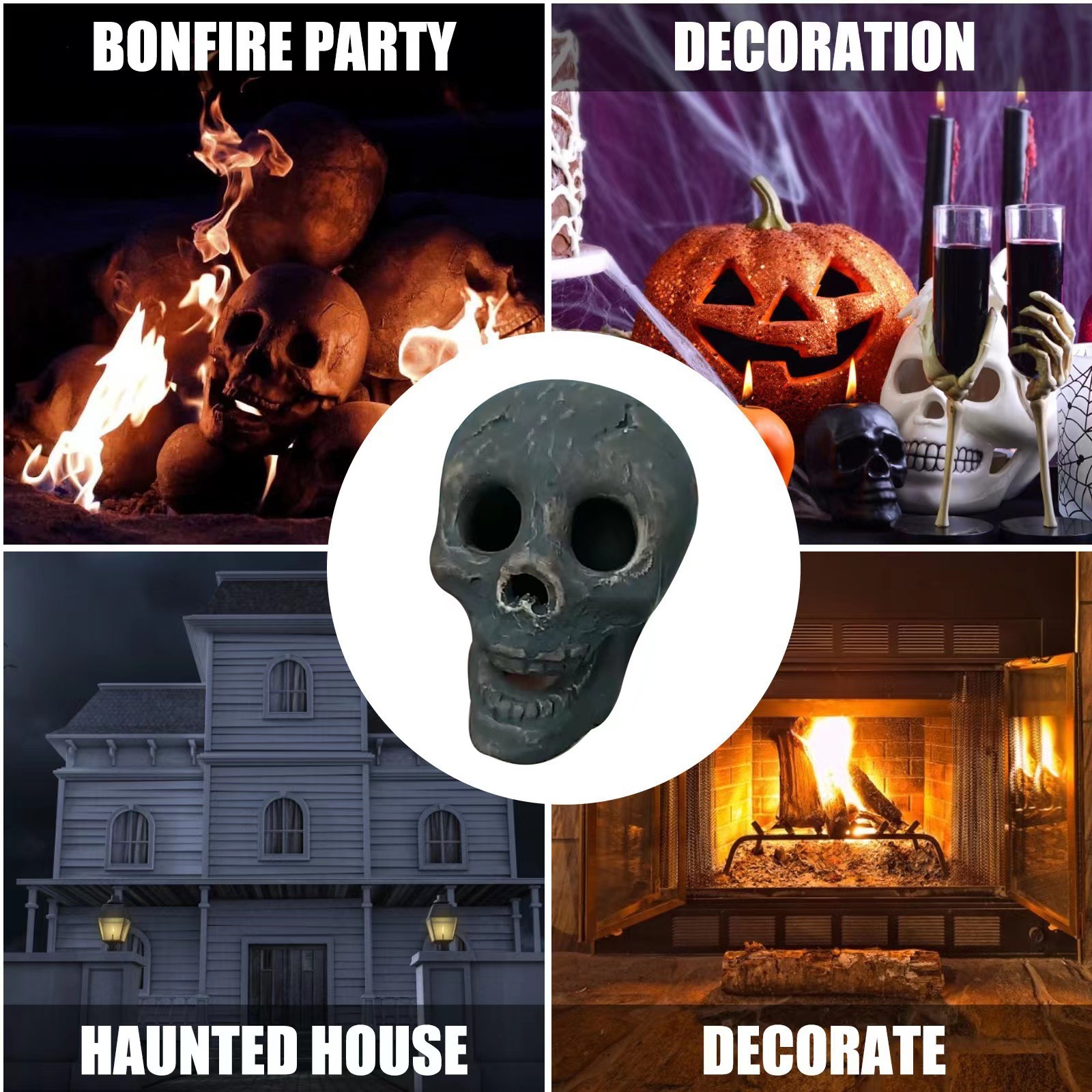Halloween decoration holiday party decorations fireplace fire Kang ceramic crafts head Fire Fire skull