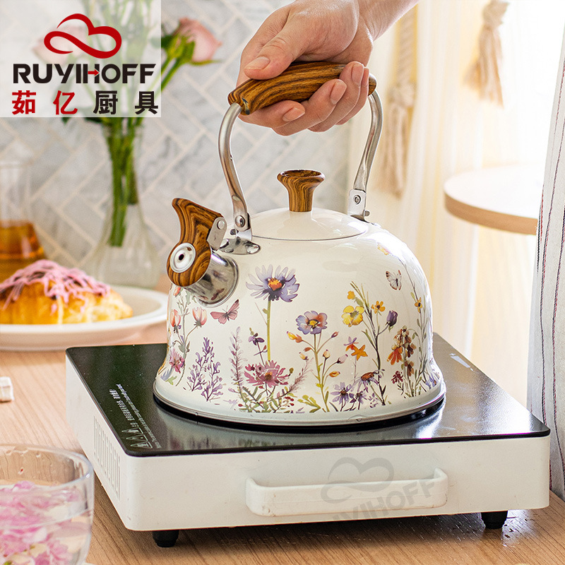 Cross-Border Creative Small Fresh Garden Whistle Kettle European Style Stainless Steel Kettle 3L New Flower Whistle Kettle