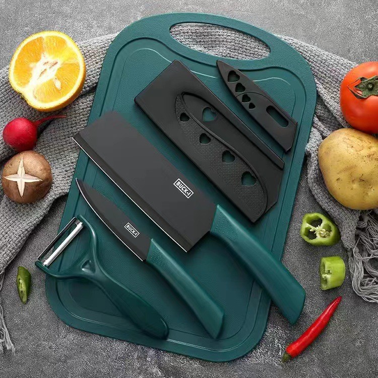 Stainless Steel Kitchen Knife Set, Fruit Knife, Food Supplement, Household Kitchen Knife and Cutting Board, Two-In-One Complete Set of Knives