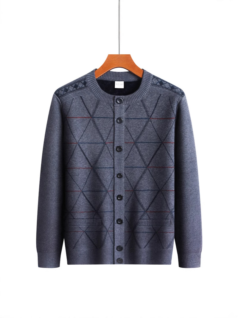 Middle-aged Dad Autumn and Winter fleece-lined Sweater Coat Men's Casual Knitwear Grandpa Cardigan Warm Winter Wear