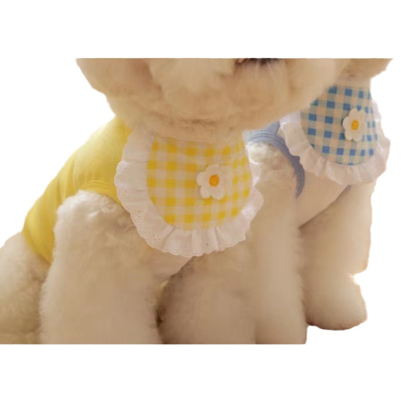 ins Cute Puppy Plaid Flower Bib Pet Slip Towel Bitter Bear Teddy Bo Mei Scarf Cat Jewelry