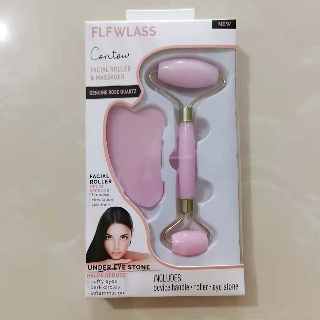 Resin Roller massage wheel Jade push massage instrument face jade roller massager set with scraping plate