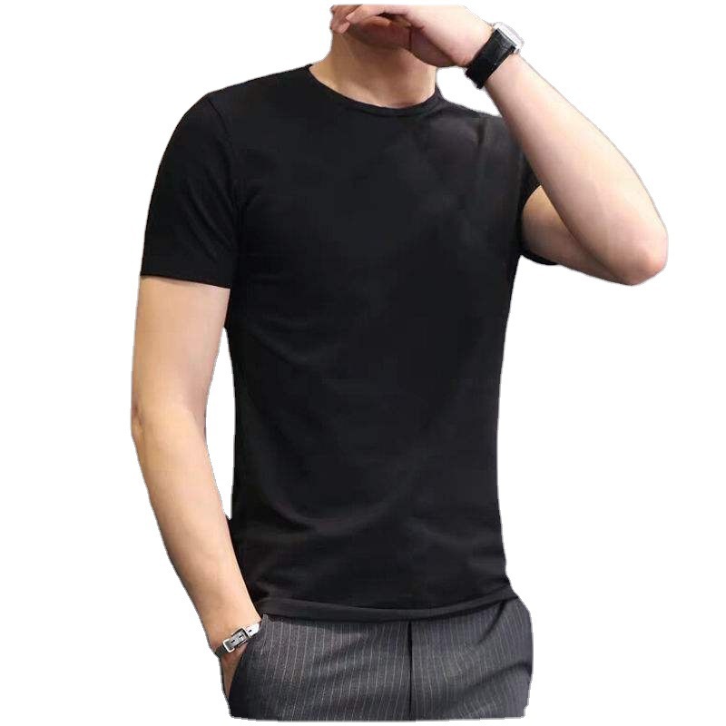 Summer Solid Color Men's Short-Sleeve T-Shirt Round Neck Half-Sleeve Top White Men's Base Shirt Slim Fit Trendy