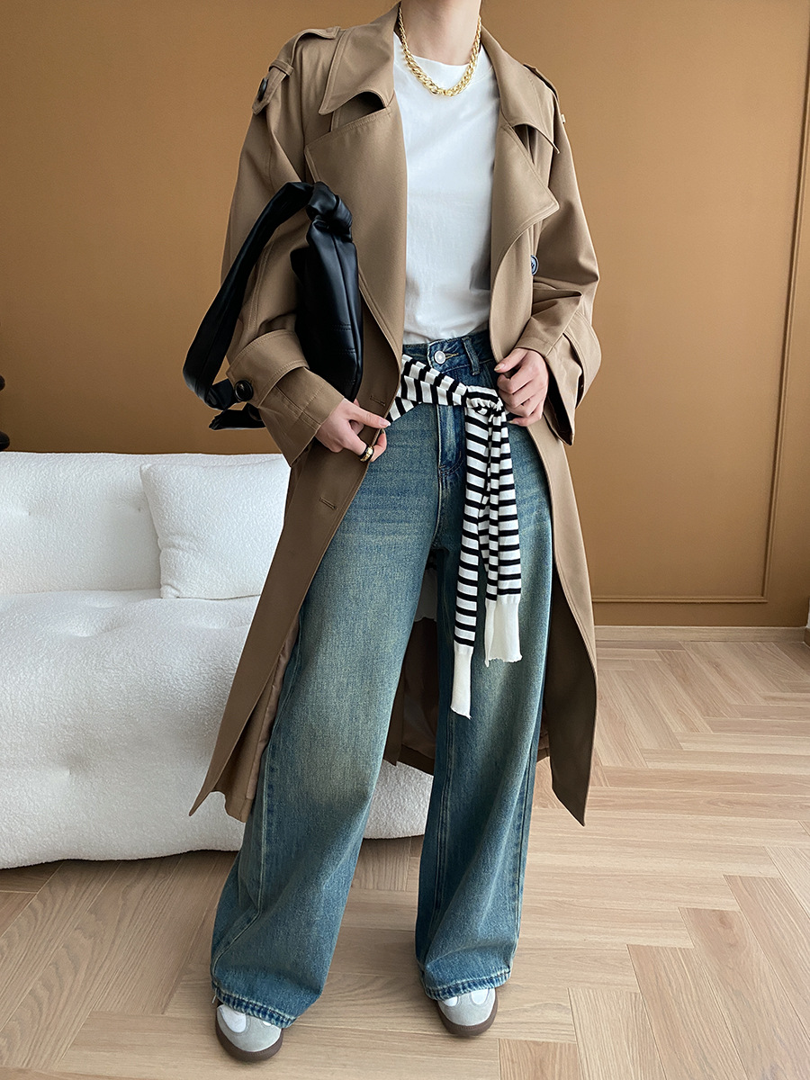 Sinan Quiet Luxury Old Money Style No-Iron Anti-Wrinkle Double-Breasted Windbreaker Jacket 2025 Autumn/Winter New Model Sn5195