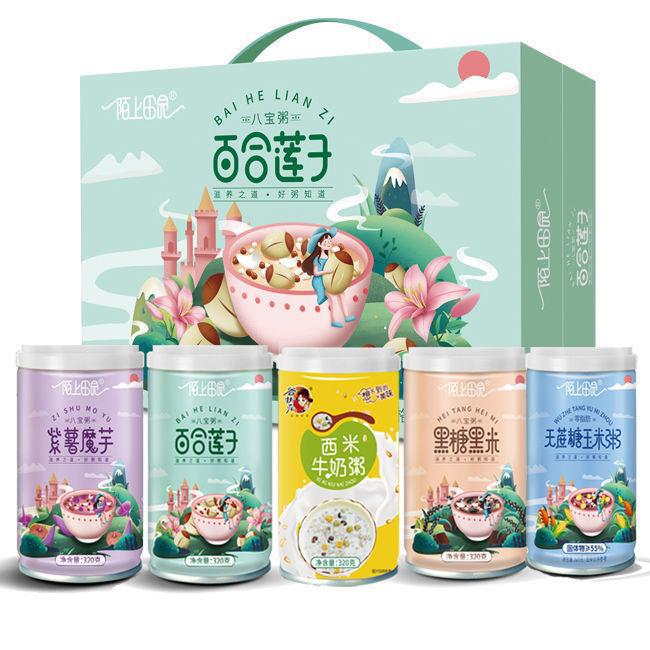 [New goods] guzhiyuan multi-flavor eight-treasure porridge gift box with handbag fast food meal porridge full box wholesale