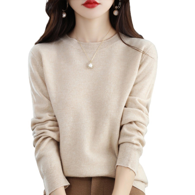 Autumn and winter New 100% pure woolen sweater women's first-line popular round neck knitted bottoming shirt elegant all-match Western style sweater