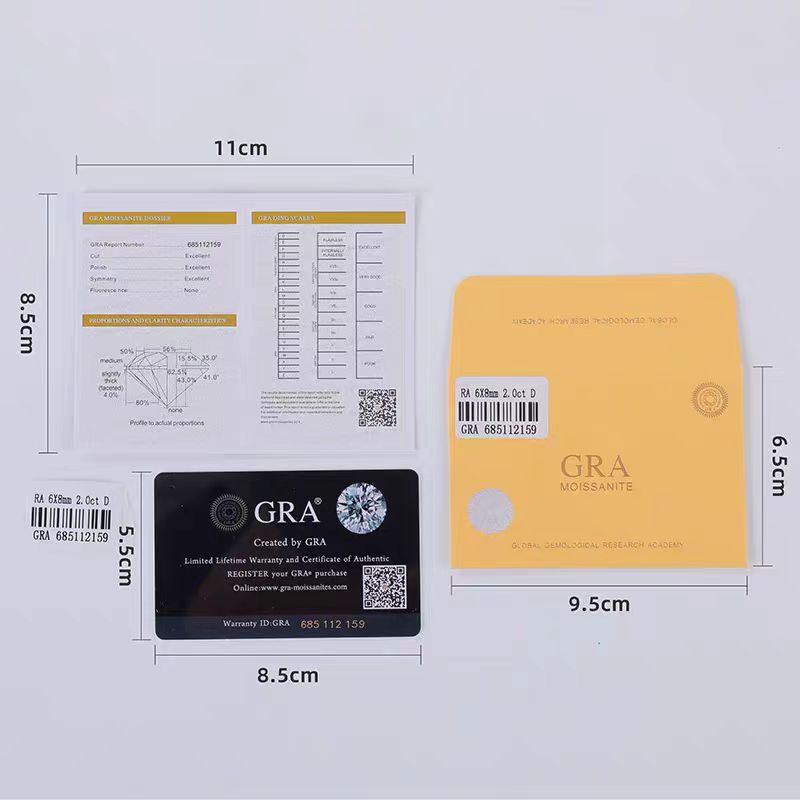 GRA Moissanite Certificate Mini Edition Moissanite Certificate Set with Black Card Envelope Label Enquiry Certification