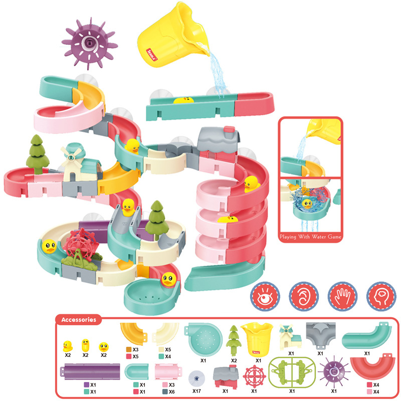 New Cross-Border Soft Rubber Baby Baby Kidsren's Toys Bathroom Bath Assembly Track Water Sliding Ball DIY