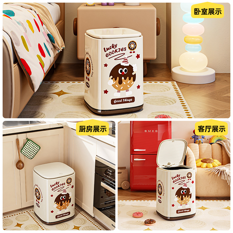 2025 New Wheeled Trash Can Cartoon High-Looking Home Living Room Bedroom Double-Layer Press Storage Bucket with Lid