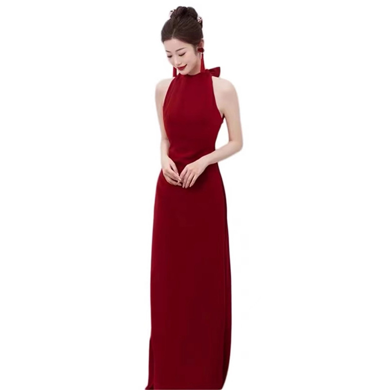 wine red toast 2025 new high-end light luxury engagement dress bride wedding door casual dress