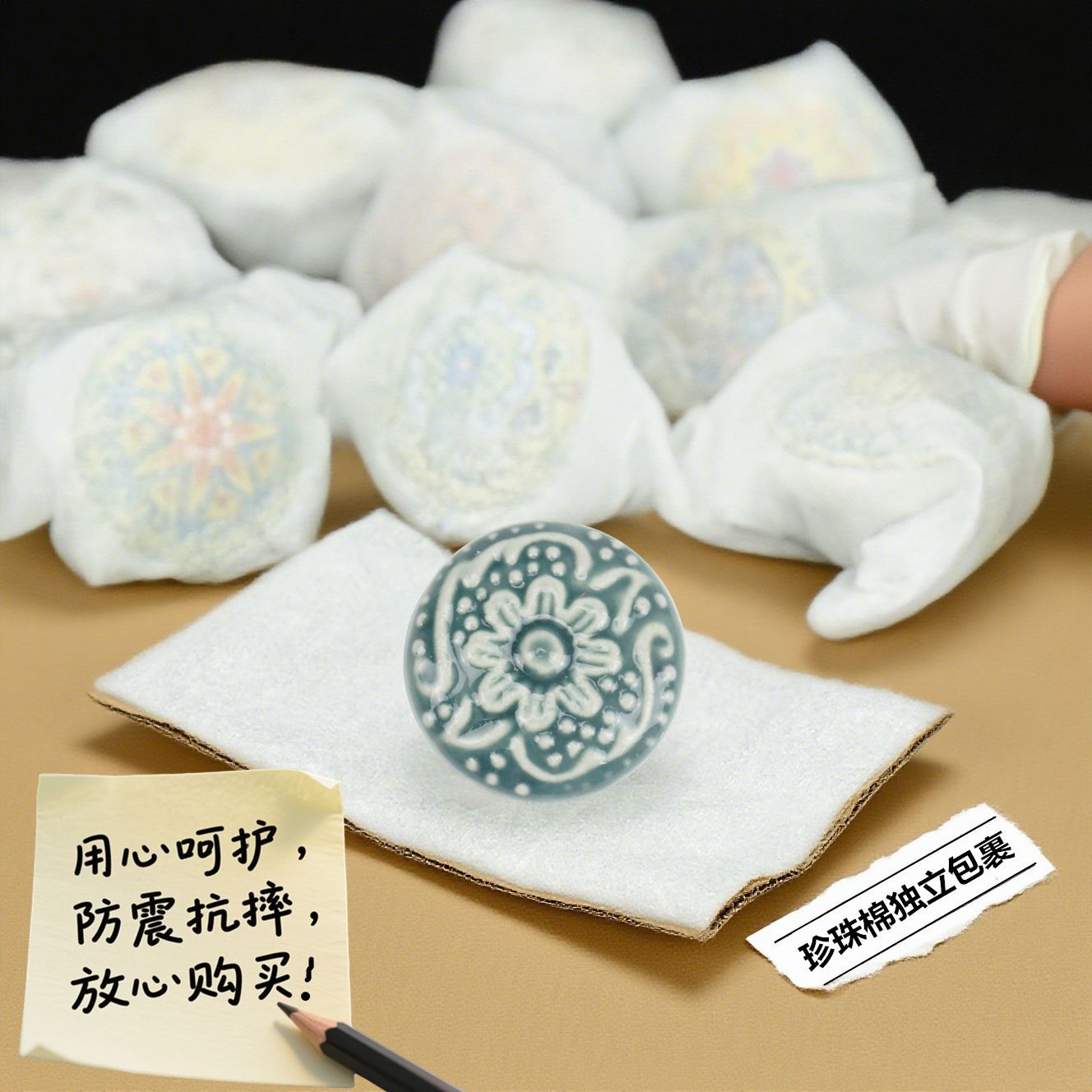 Wholesale Color Flower Noodle Ceramic Handle Cabinet Door Handle Solid Wood Furniture Wardrobe Handle Single Hole Drawer Handle Hardware