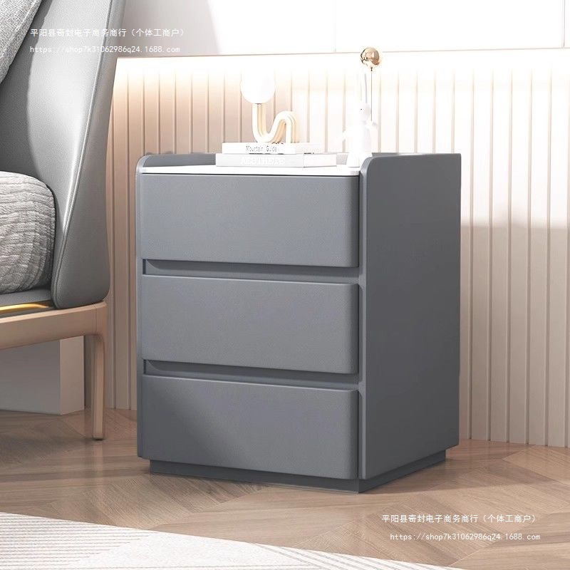 Three-layer Drawer Rock Board Solid Wood Floor-standing Bedside Table Modern Simple Elevate Storage Bedroom Cream Storage Cabinet