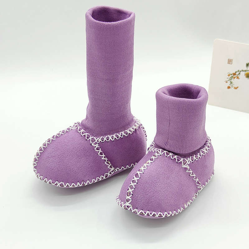 Factory direct autumn and winter fur integrated baby toddler shoes fleece-lined thick terry baby soft bottom cotton shoes and socks