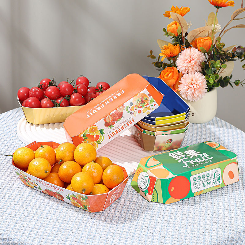 [Free Shipping] Disposable Fruit Packaging Box Gold Special Blue Tray Fruit Shop Food Grade Rectangular Commercial